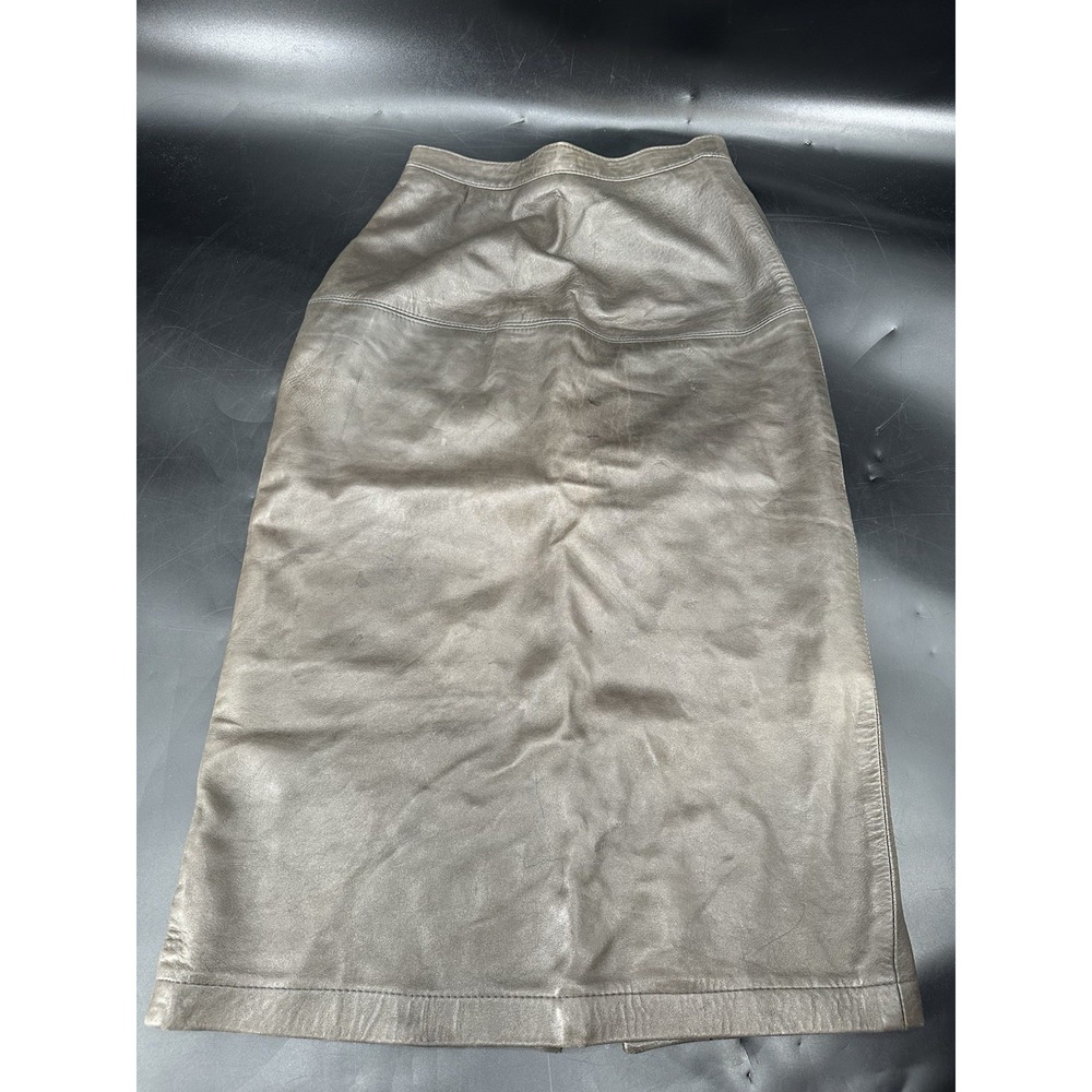 VINTAGE 70s / 80s Maglia Gray LEATHER Midi Skirt, Fully Lined, Sz. 6